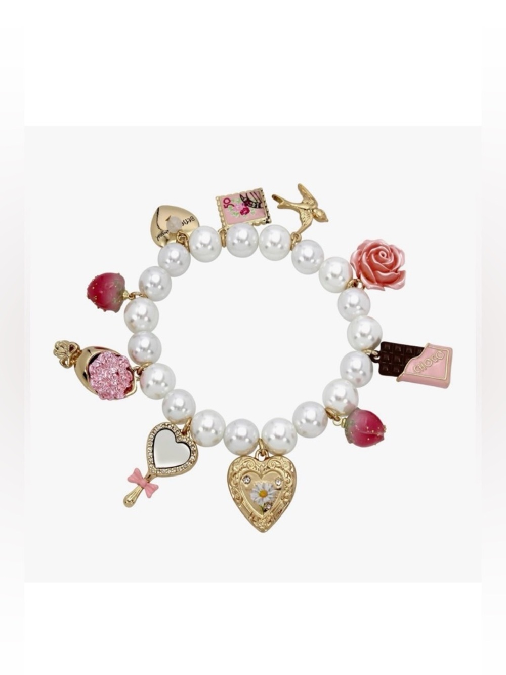 BETSEY JOHNSON SWEETHEART CHARM ROSE CHOCOLATE BAR STRETCH BRACELET- NWT - Picture 3 of 4